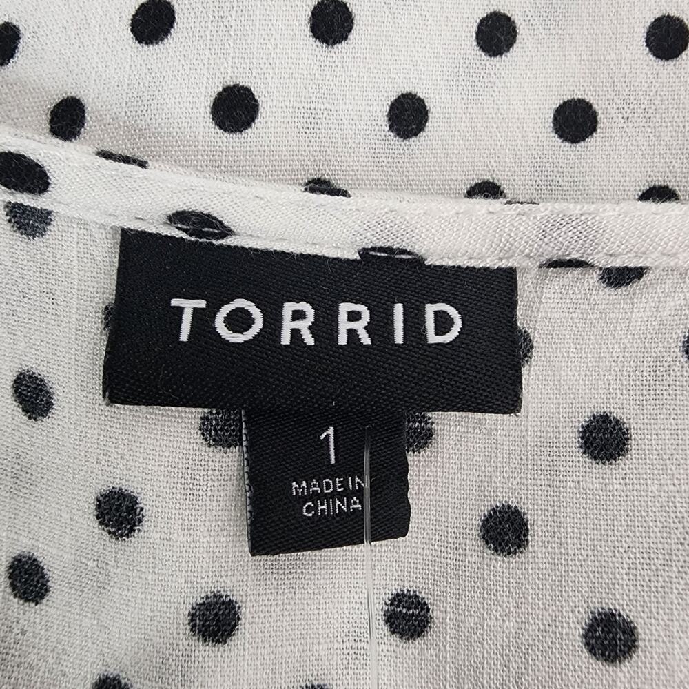 Torrid Womens Top White Black Polka Dot Button Front Puff Sleeve Scoop Neck 1X - Picture 8 of 10